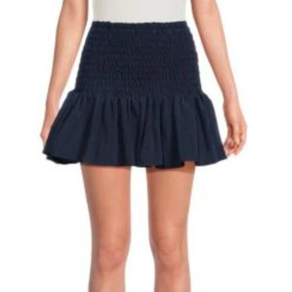MISA Los‎ Angeles Azar Mini Skirt Small Navy Blue Smocked Ruffle Coquette Preppy